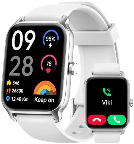 Smartwatch Damen Herren mit Telefonfunktion & Alexa, 1,8 Fitnessuhr mit Herzfrequenz SpO2 Stress Schlafmonitor, Schrittzähler Uhr, 100 Sportmodi, IP68 Wasserdichte Sportuhr für Android iOS Weiß