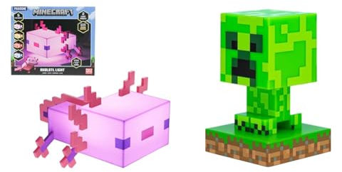 Paladone Minecraft Axolotl Licht | Dekorieren Sie Ihren Schreibtisch oder Nachttisch & Minecraft Creeper 3D Icon Light BDP