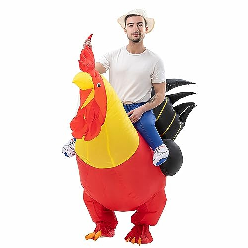 CIBES Insolito Costume Gonfiabile da Gallo Polli Vestito Operato Taglia per Festa Halloween Natale Cosplay Adulto (Rosso)