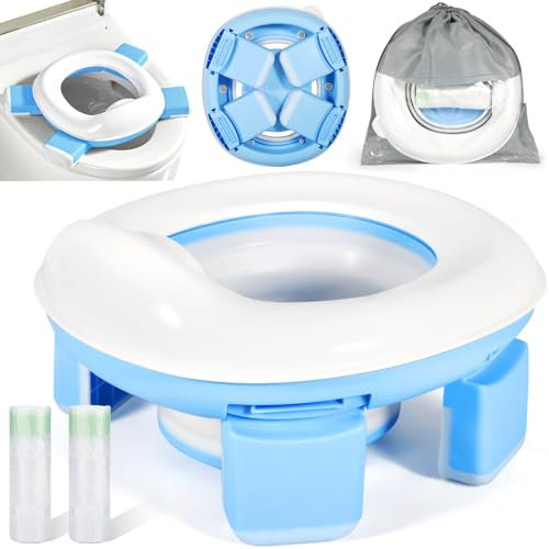 GUHAOOL Pot de Voyage Enfant Pliable, Pot Bebe Enfants 3-in-1 Siège Toilette Pliable avec Sacs, Pliante Toilettes pour Enfants, Reducteur Toilette Enfant à Emporter Partout Pot Portable Enfant Voyage