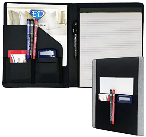 Smart Business A4 Padfolio Case Document Organizer Portfolio Handy Pockets & Card Slots Recycled Paper Notepad Conference Contractor Executive Folder Faux Leather & Fabric