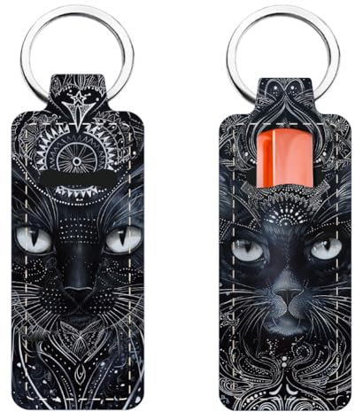 FREEBLOSS 2Pc Porte Clé Rouge a Lèvres Porte-Rouge a Lèvres Porte-Clé Porte-Rouge a Lèvres Chat Noir Porte-Clés Baume a Lèvres Pochette Portable pour Baume a Lèvres pour Femme