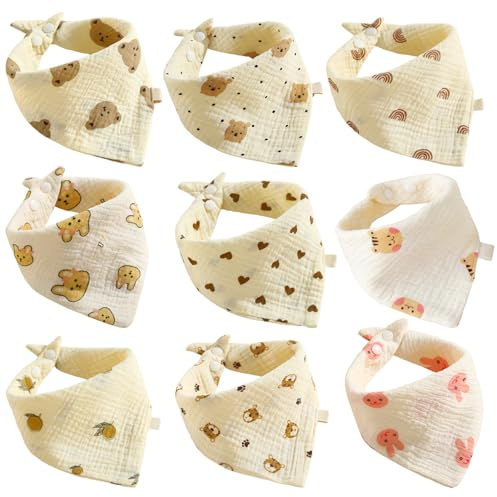 Serviettes De Salive Pour Tout-Petits, Serviettes Triangulaires Pour Enfants, Mousseline, Serviette Triangulaire Imprimée, Bavoirs Pour Bébés, 9 Pièces