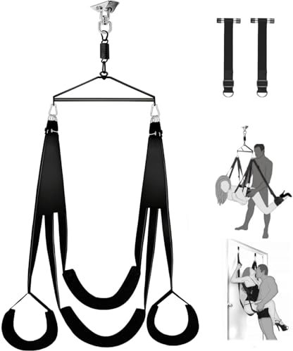 Erotische Liebesschaukel für Erwachsene, 360° drehbare Decken- und Türschaukel 2 in 1, BDSM Bondage Set mit hochwertigem lackiertem Gestell und breiter, gepolsterter Sitzfläche für Paare