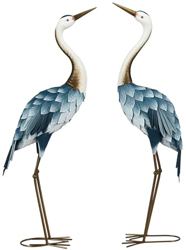 Outsunny Set de 2 Piezas Estatuas de Jardín de Grulla de Acero Esculturas de Garza para Exteriores Adornos de Grulla para Decoración de Césped Patio Estanque