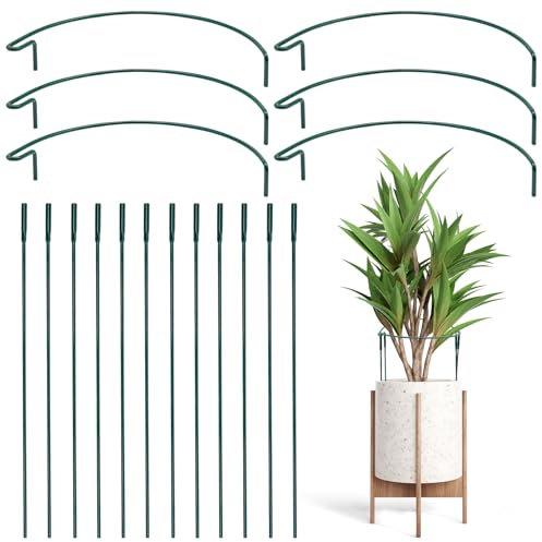 Griwuut Lot de 6 piquets de support demi-ronds pour plantes de jardin, 35,6 x 20,3 cm, anneaux de support en métal solide pour fleurs, pivoines, hortensias, roses, tomates