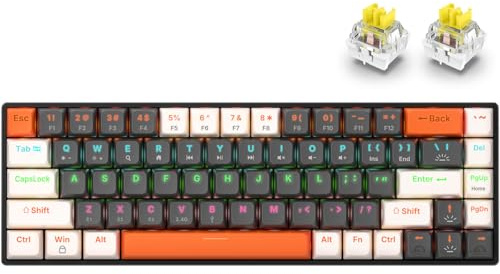 eleBite Clavier Gamer Mécanique 65% sans Fil, 68 Touches Anti-Ghosting, Hot-Swap, Connexion Multi-Appareils, RGB, Touches Multimédia, Compatible PC/Mac/PS4, QWERTY, Batterie 1800mAh