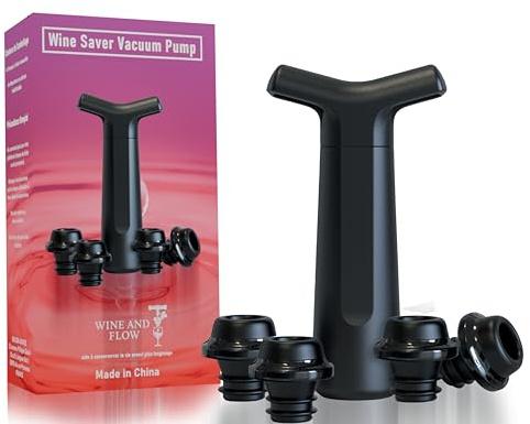 WINE AND FLOW Bouchon vin Vide air de qualité avec 4 Bouchons vin Pompe à vin Réutilisable Conservation du vin | Pompe a Vide vin, Bouchon Bouteille vin, Bouchon Champagne, idée Cadeau Noël