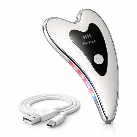 Face Massager with Red and Blue Light, Electric Gua Sha Facial Sculptor for Face Neck and Body, Heated Beauty Device with EMS and Vibration for Sculpting, Firming & Skincare