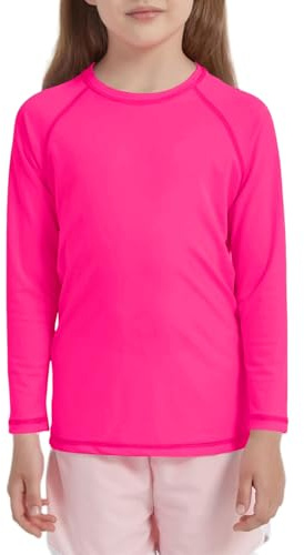 Kids Rash Guard Shirt UPF 50+ Quick Dry Sun Shirts Long Sleeve Athletic Tops for Boys and Girls（5-14 Years） Hot Pink