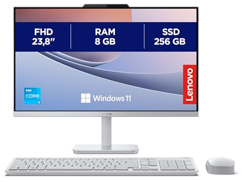 Lenovo A100 All-In-One, Display 24 FHD, Intel N100, 256GB SSD, RAM 8GB, 2Wx2 Audio Speakers, WiFi 6, Windows 11 Home, Tastiera + Mouse Wireless - Cloud Grey