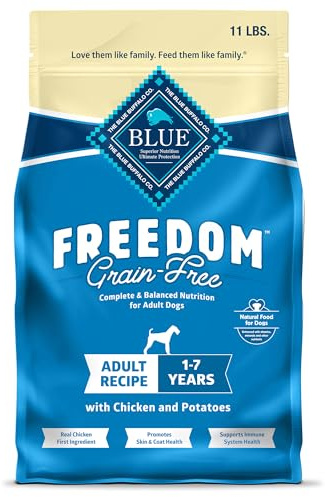 Blue Buffalo Freedom Grain-Free Dry Dog Food, Complete & Balanced Nutrition for Adult Dogs, Made in the USA with Natural Ingredients, Chicken & Potatoes, 11-lb Bag