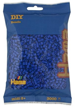 Hama Perle 201 – 08 – Sacchetto di perline da stirare con circa 3000 perline midi con diametro di 5 mm in blu, divertimento creativo per grandi e piccini