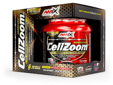 AMIX - Suplemento Deportivo - CellZoom en Formato de 315 g - Ayuda a Potenciar la Fuerza Explosiva - Contiene Creatina Monohidratada y Cafeína - Sabor Azul Frambuesa