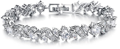 Kim Johanson Bracciale Tennis in acciaio inox con Zirconi – design ad onde, con strass, colore: argento, confezione regalo