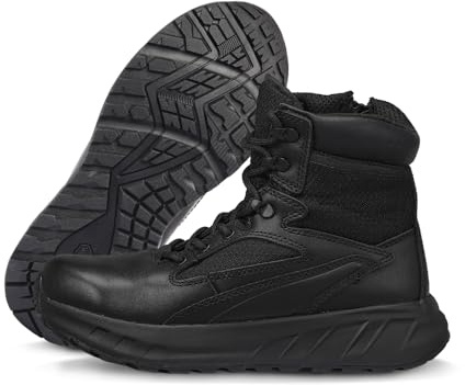 Belleville MAXX 6Z & 8Z Tactical Boots for Men - Cushioned Work Boots - Slip-Resistant Police Shoes - Side-Zip Tactical Shoes - Shock-Absorbing Midsole - Waterproof Side Zip - Black - 11