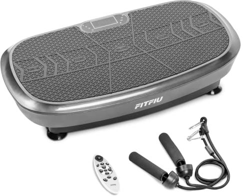 Fitfiu Fitness PV-200 - Plataforma Vibratoria 3D Color Gris, 3 Planos de Movimiento, Pantalla LCD, 5 Programas + 180 velocidades, Control Remoto y Bandas Elásticas, para Musculación y Moldeado