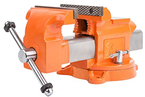 Forward Bench Vise 4 Inch Ductile Iron Bench Vice with 360 Degree Swivel Base and Channel Steel Guide Bar 30404 (4)