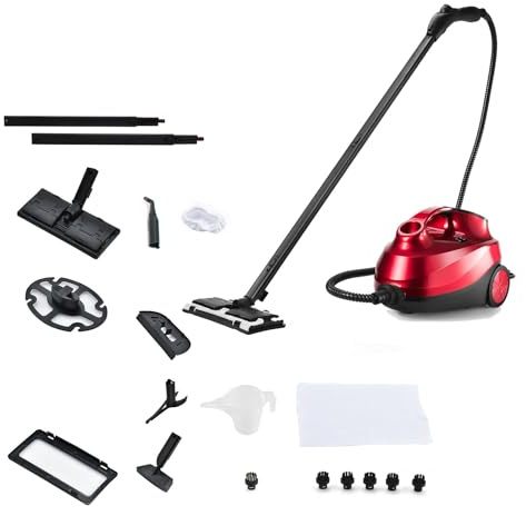 GOPLUS Limpiador de vapor, presión de vapor: máx. 4,0 bar, vapor variable, tiempo de calentamiento: 5 min, potencia: 2000 W, depósito de agua: 1,5 l, hasta 108 ℃, limpiador de vapor para suelos y