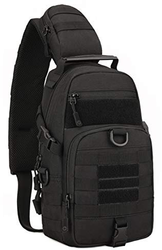VINBAGGE Brusttasche Taktisch Sling Rucksack Molle Schultertasche Klein Umhängetasche Wasserdicht Outdoor Crossbody Daypack für Wandern Radfahren Trekking Herren Damen - Schwarz