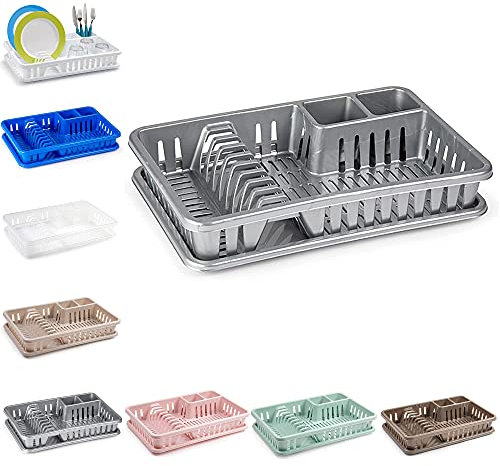 plastific Plastic Dish Drainer Plate Cutlery Rack Kitchen Sink Utensil Draining Cup Holder Drying Rack Draining Rack Sink Drainer Kitchen Gadgets (1-A (45 x 29.7 x 8cm, Silver))