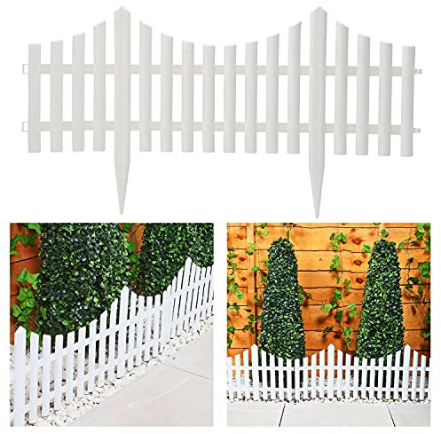 Taylor & Brown Set of 16 Decorative White Picket Garden Fencing Wooden Effect Plastic Edging Lawn Plant Border Flowerbed Patio Driveway | Covers a 9.6m Long Edging