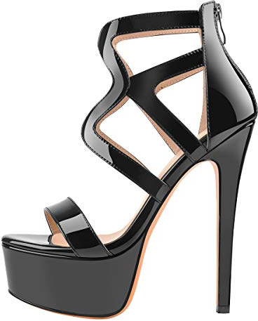 richealnini Women's Sexy Platform Stiletto High Heel Ankle Strap Wrap Strappy Sandals with Back Zipper Crisscross Open Peep Toe Slim Super High Heeled Party Pumps Shoes Black Size 13