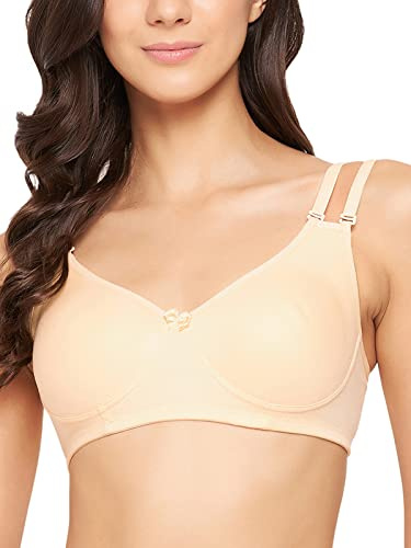 Clovia T-shirt för kvinnor av bomull, inte vadderad, utan bygel, helskal, multiway-t-shirt BH i beige, Beige, 90B