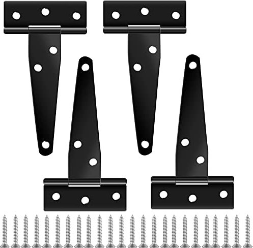 HONGECB T Scharniere, Scharniere Klappbar Schwarz, Kreuzgehänge Scharnier, T-Förmige Scharniere, Für Türen, Schuppen, Fenster, Zäune, Holzkisten, Mit 24 Stück Schrauben (4 Zoll/4 Stück)