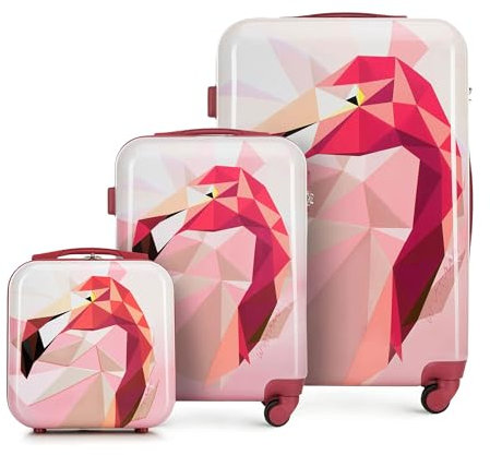 WITTCHEN Gepäckset Young-Kollektion ABS mit Polycarbonat Beschichtung und Teleskopgriff Handgepäck Koffer Set Reisekofferset (S+M+Kosmetikkoffer) Rosa