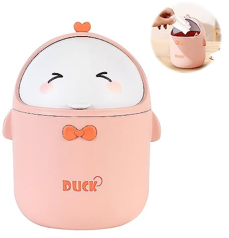Mini pattumiera da tavolo con coperchio, simpatico cartone animato, piccola pattumiera per cameretta dei bambini, ufficio, camera da letto e bagno