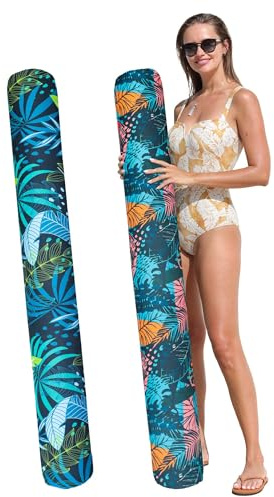 PARENTSWELL 2 Pack Inflatable Pool Noodles, Fabric Covered Swim Noodles Floats Adults Swimming Pool Floats for Summer Beach Travel