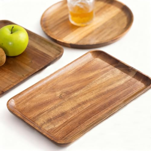 Vassoio da Portata di Servizio in Legn, Vassoio da tè in Legno massello da Portata Multiuso, Ciotola decorativa adatta per la colazione, accessorio esclusivo per la casa (abbronzatura)