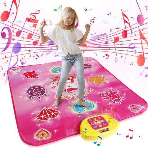Euakee Tapis de Danse pour Enfants, Tapis Danse Musical Bluetooth avec 6 Lumières LED, 5 Modes de Jeu, Musique Intégrée, Cadeaux d'anniversaire de Noël pour Filles Garçons (Rose)
