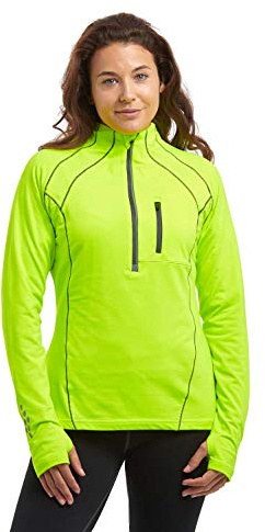 Time To Run Thermique Quick Dry Haut à Manches Longues Pour Courir l'hiver Avec Une Fermeture Éclair à l'encolure Pour Femmes 38 Vert Citron