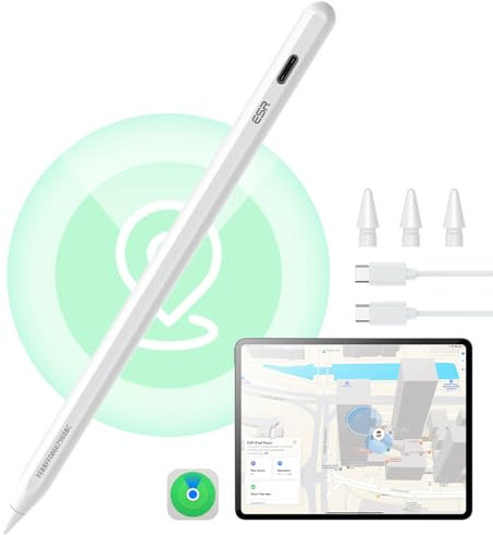 ESR Find My Penna Compatibile con Apple iPad 2018-2025, Geo Digital Pencil con Scorciatoie Facili per iPad A16/10/9/8 e Air 13/11 e Pro 12.9/13/11 e Mini 7/6/5, Bianco (senza ricarica wireless)