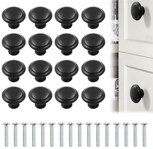 16 Pack Black Door Knobs, Drawer Knobs, Cupboard Door Knobs for Door Cupboard Kitchen Pull Handle with Screws (Black), Pulls Door Drawer Handles Knobs for Dresser Drawers