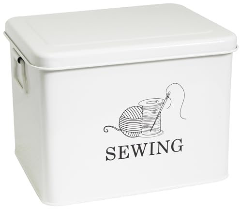 Costurero, Metal Caja Costura 2 Capas con Bandejas Caja de Almacenamiento Para Manualidades 23.5 x 18.5 x 21cm Kit de Costura Accesorios - Blanco