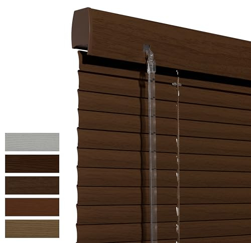 HOTSOON Faux Wood Aluminum Mini Blinds 1 Inch Slats Cordless Room Darkening Metal Venetian Blinds Waterproof Easy Installation Horizontal Blinds for Windows,Doors,Light Coffee,Customize Size