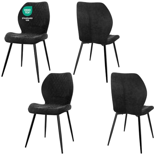 JIJIAN Esszimmerstühle 4er Set, Stühle Esszimmer, Küchenstühle, Wohnzimmer Essstühle, Gepolsterte Stühle, Ergonomisch Gestaltete Leinenstühle für Esszimmer, Küche, Schlafzimmer, Rezeption, Schwarz