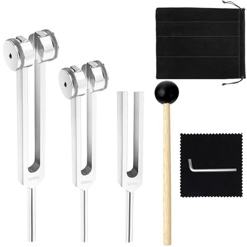 Stimmgabel Set-128 Hz, 256 Hz, 512 Hz,Stimmgabel Therapie, Aluminiumlegierung Stimmgabel Angebot Genaue Frequenzgang mit einem Silikonhammer für die Therapie, Chakra-Therapie, Klangtherapie Geist,See