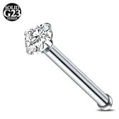 AceFun 20G Titan Nasenpiercing 1 Shaped Nose Studs Silber Straight Nose Piercing Stud Schmuck für Frauen Männer Silber Cubic Zirconia Diamond 1.5mm