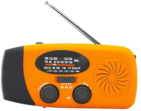 Radio Emergencia de Banda Completa, Radio de Manivela de Energía Solar de Am/FM Onda Corta, 2 Métodos de Carga con Batería Recargable, USB Cargador, Alarma SOS, Linterna, para Camping y Supervivencia