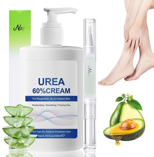 60 % Urea Cream – 200 ml fotvård för fotkräm, mycket torra fötter, fuktgivande och anti-sprick-fotkräm, handkräm med Nail Care Oil, fotkräm för spricka fötter, hälar, armbågar