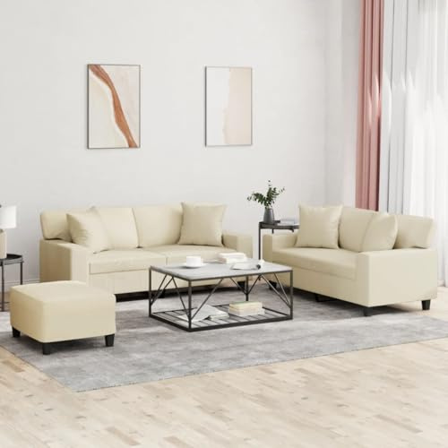 RJPLMFV Set di Divani 3 pz con Cuscini Crema in Similpelle Divano per Soggiorno Divano multifunzionale Adatto per camere da letto
