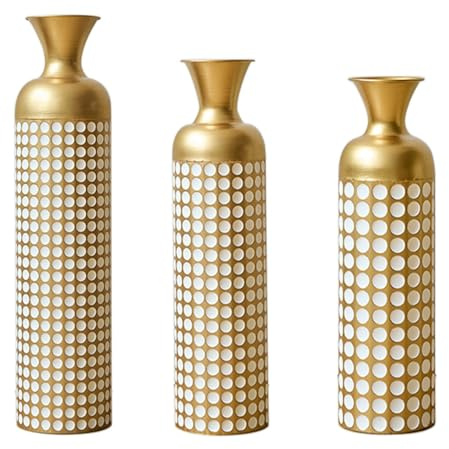 Juego de 3 jarrones de suelo de metal decorativos altos de 83/65/50 cm para hierba de Pampas, flores secas y decoración moderna de salón, pasillo y dormitorio, jarrones grandes con diseño atemporal