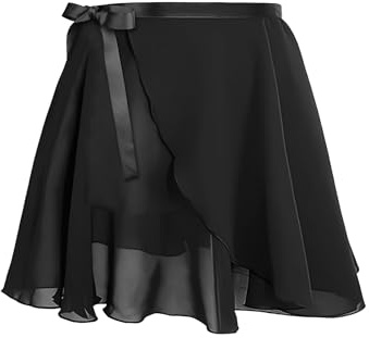 YZDMDM Damen Ballettrock Wickelrock Chiffon Tanz Rock Verstellbare Taille Mädchen Ballett Tanzrock Frauen Gymnastik Röcke Schwarz