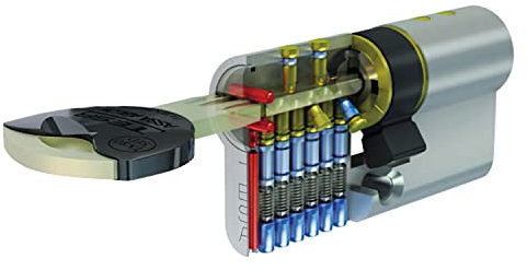 Tesa Assa Abloy, TX853535L, Cilindro de Alta Seguridad, TX80, Doble Embrague, Leva Larga, Llave - Llave, Latonado, 35 x 35 mm