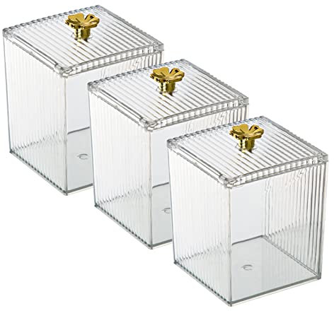 Gukasxi Acrylic Cotton Pad Holder 3pcs Clear Cotton Swab Storage Box with Lid Cotton Ball Container Bathroom Jars for Living Room Bedroom Study Room Bathroom