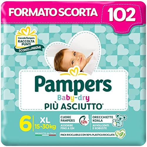Pampers Baby Dry Extralarge, 102 Pannolini, Taglia 6 (15-30 kg)